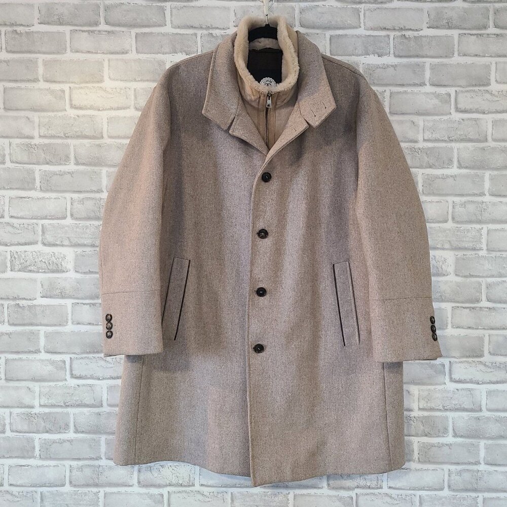 UWM Wool Cashmere Suede Leather Sherpa Mens Overcoat Italy Size 58 Quiet Luxury